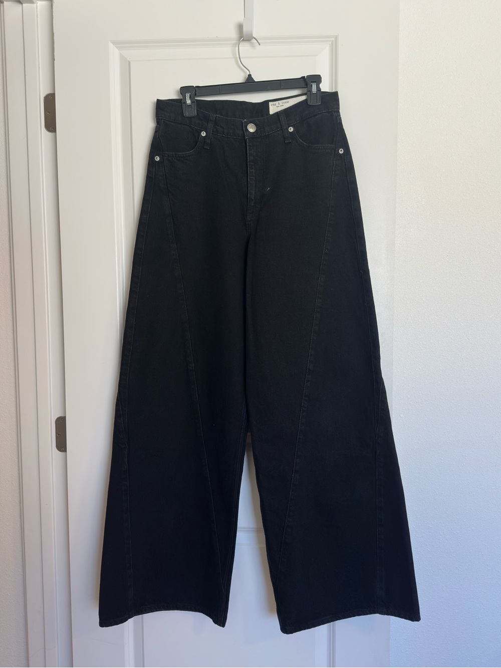 Rag & Bone Sofie High-Rise Ultra Wide Leg jeans in a washed black denim size 28